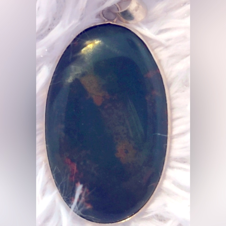 Nwot Bloodstone Green & Red .925 Sterling Sp Pendant, 18” .925 Sterling Sp Chain